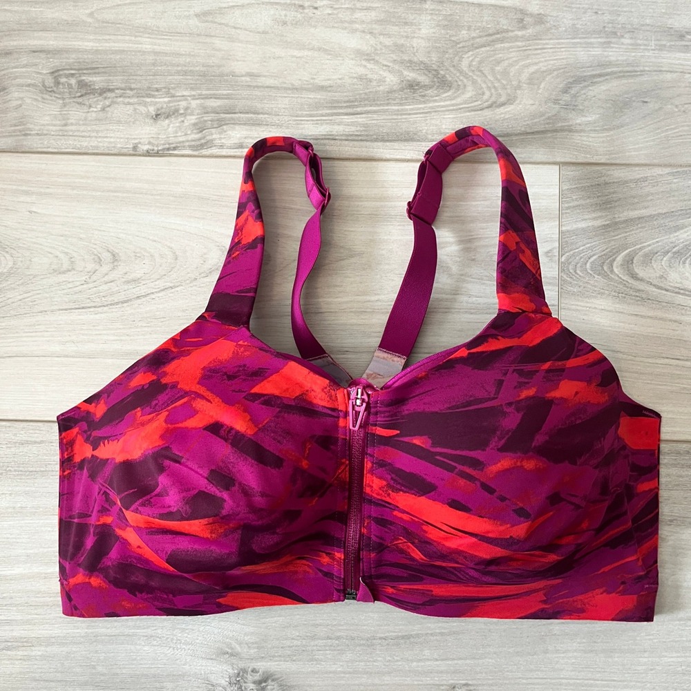 Victoria's Secret OnPoint Knockout Sports Bra Pink Purple 38DD Front Zip Support